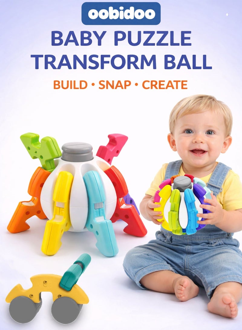Oobidoo Baby Puzzle Transform Ball Toy for Toddlers 12 Months+, 2 in 1 Snap Build Deformation Ball, Colorful Brain Development Educational Toy, Fine Motor Skills Learning, Shape Sorting Construction Playset, Sensory Activity Toy for Kids Boys Girls - Image 1