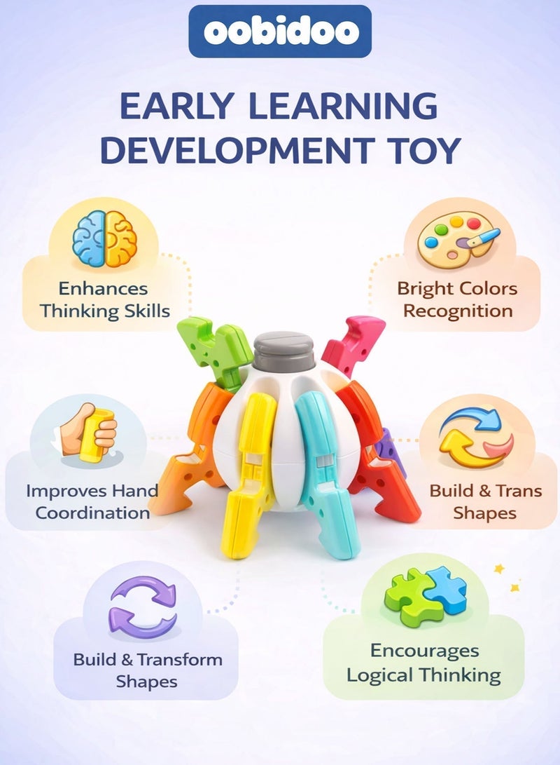 Oobidoo Baby Puzzle Transform Ball Toy for Toddlers 12 Months+, 2 in 1 Snap Build Deformation Ball, Colorful Brain Development Educational Toy, Fine Motor Skills Learning, Shape Sorting Construction Playset, Sensory Activity Toy for Kids Boys Girls - Image 2
