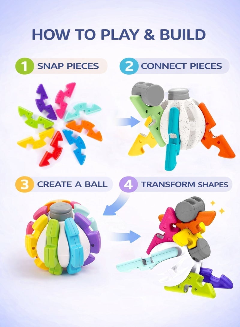 Oobidoo Baby Puzzle Transform Ball Toy for Toddlers 12 Months+, 2 in 1 Snap Build Deformation Ball, Colorful Brain Development Educational Toy, Fine Motor Skills Learning, Shape Sorting Construction Playset, Sensory Activity Toy for Kids Boys Girls - Image 3