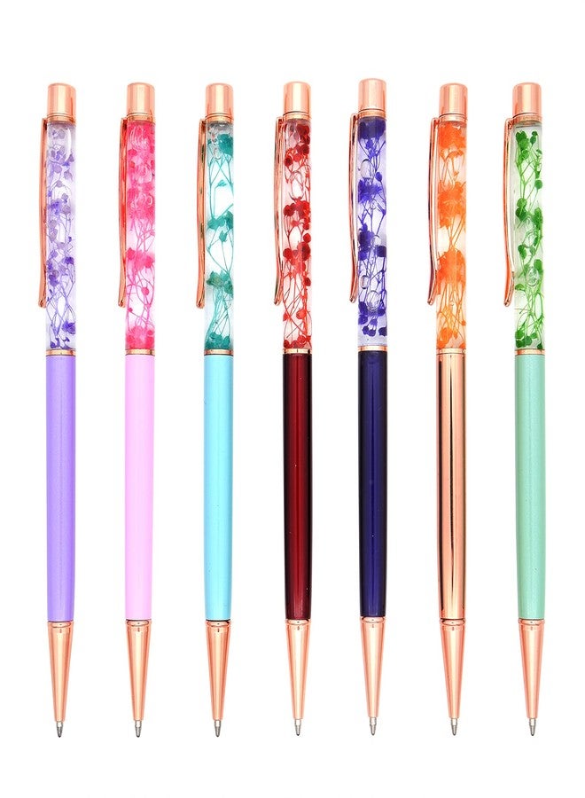 Gullor 7 Pieces Floral Ballpoint Pen Metal Flower Pen Dynamic Liquid Flower Pen, Black Ink, Multicolored - Image 1