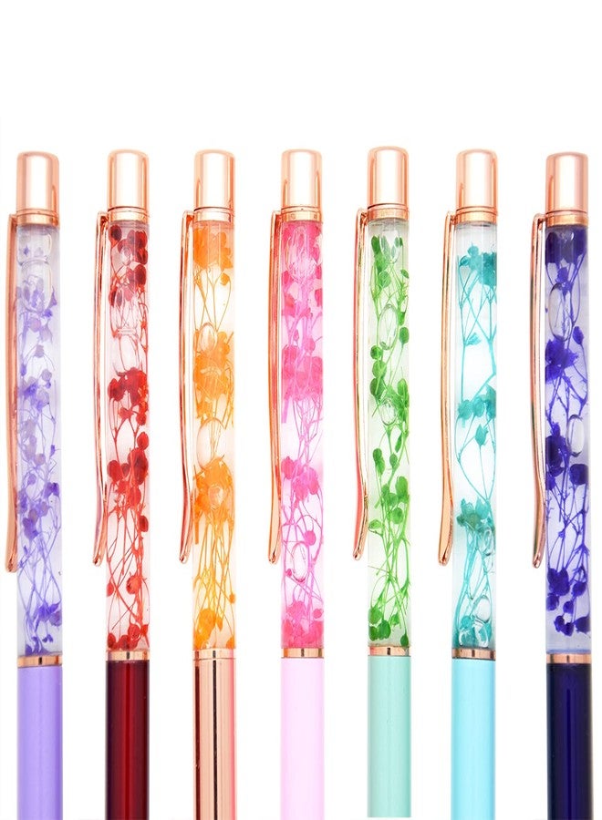 Gullor 7 Pieces Floral Ballpoint Pen Metal Flower Pen Dynamic Liquid Flower Pen, Black Ink, Multicolored - Image 4