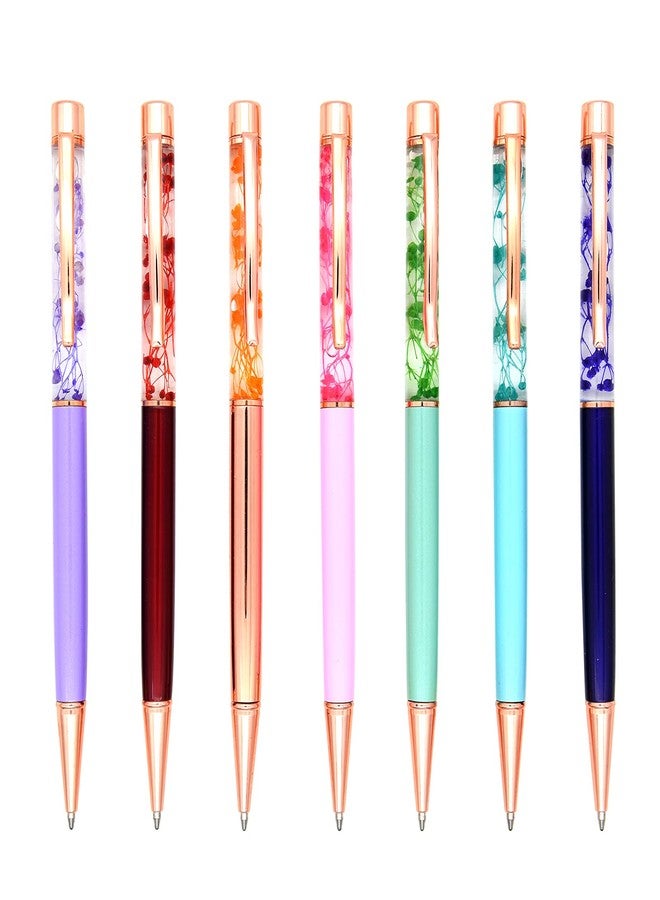 Gullor 7 Pieces Floral Ballpoint Pen Metal Flower Pen Dynamic Liquid Flower Pen, Black Ink, Multicolored - Image 3