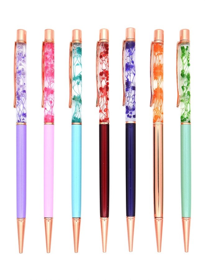 Gullor 7 Pieces Floral Ballpoint Pen Metal Flower Pen Dynamic Liquid Flower Pen, Black Ink, Multicolored - Image 2