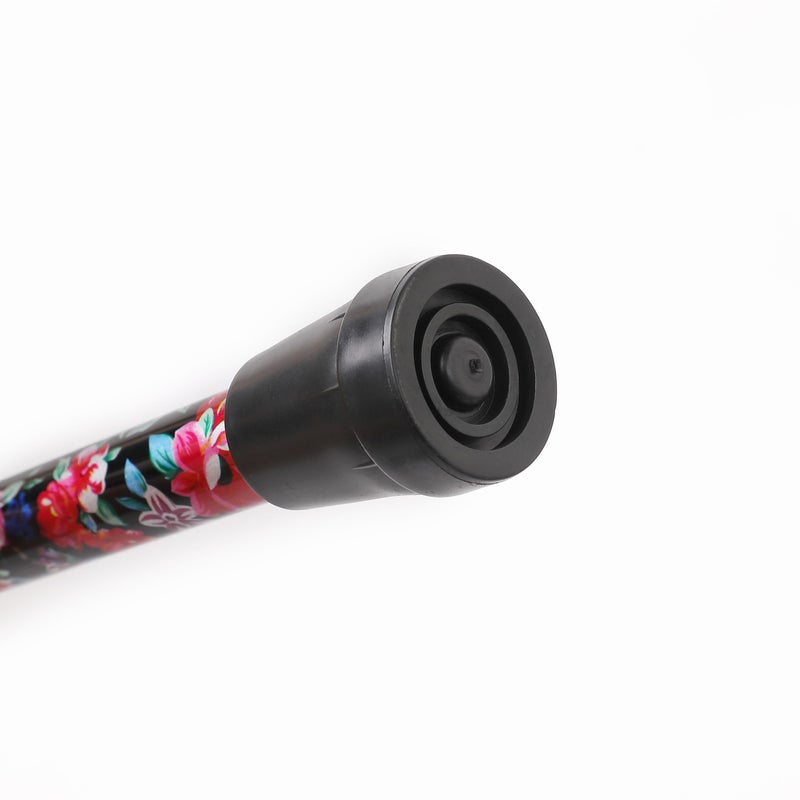 Comfkey Folding Lightweight Walking Stick - Adjustable Aluminum Metal Collapsible Travel Cane with Non-Slip Rubber Base (Black Floral 2) - Image 3