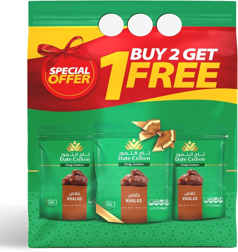 Date Crown Khalas Dates, 500 g - Pack of 3 - Image 1