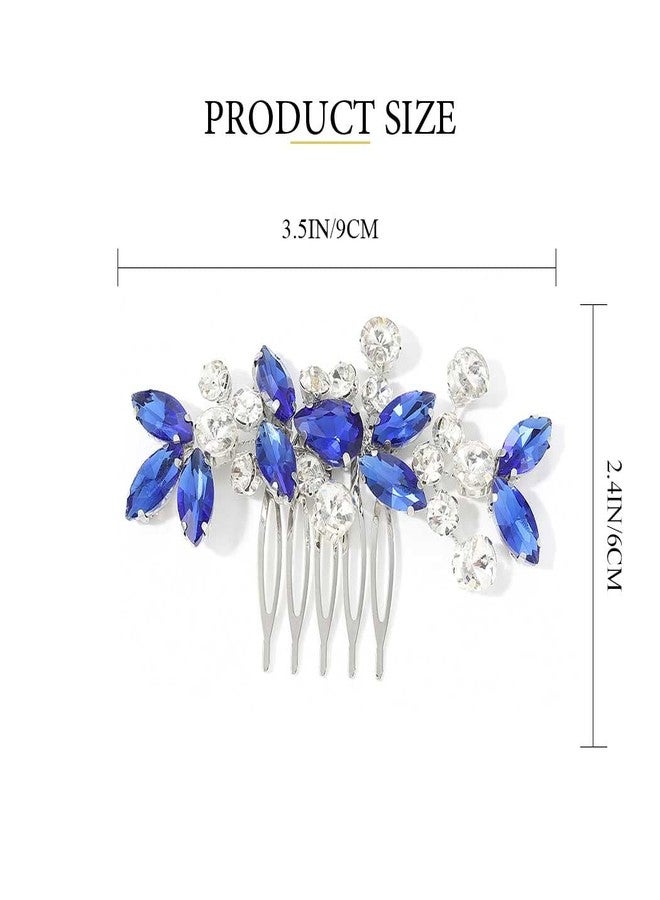 Catery Blue Wedding Hair Comb Crystal Bridal Side Clip Rhinestones Bridesmaid Hairpiece Accessories for Brides and Women (Blue) - Image 3