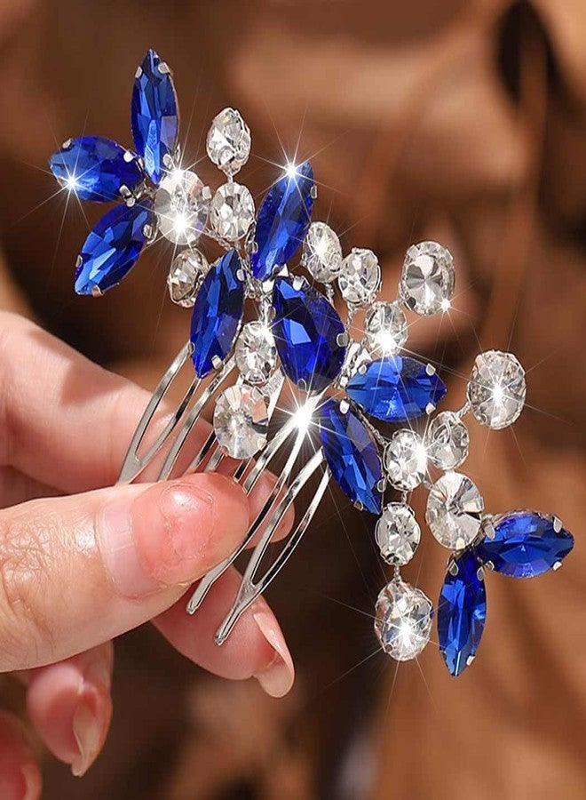Catery Blue Wedding Hair Comb Crystal Bridal Side Clip Rhinestones Bridesmaid Hairpiece Accessories for Brides and Women (Blue) - Image 1