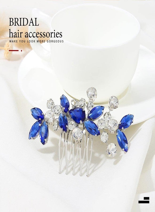 Catery Blue Wedding Hair Comb Crystal Bridal Side Clip Rhinestones Bridesmaid Hairpiece Accessories for Brides and Women (Blue) - Image 5