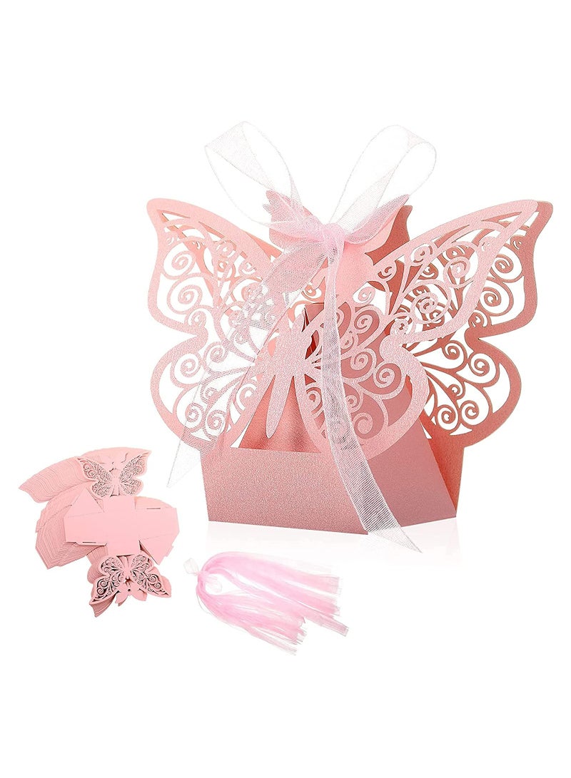 50 Pcs Butterfly Laser Cut Candy Boxes with Ribbons, Elegant Chocolate Favor Boxes for Weddings, Birthdays, and Baby Showers, Party Decoration Supplies (Pink) - Image 5