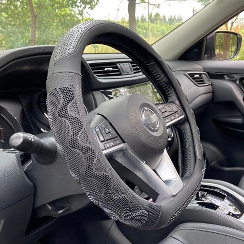 PINCTROT D Shaped 14 Inch Small Sized Steering Wheel Cover Great Grip with 3D Honeycomb Anti-Slip Design, Flat Bottom 14 Inch (All Black) - Image 1