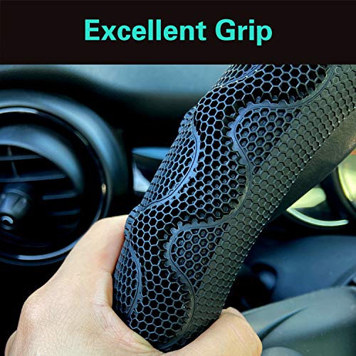 PINCTROT D Shaped 14 Inch Small Sized Steering Wheel Cover Great Grip with 3D Honeycomb Anti-Slip Design, Flat Bottom 14 Inch (All Black) - Image 4