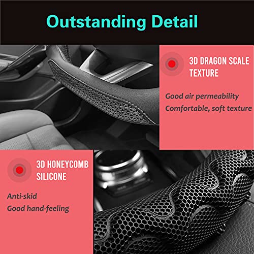PINCTROT D Shaped 14 Inch Small Sized Steering Wheel Cover Great Grip with 3D Honeycomb Anti-Slip Design, Flat Bottom 14 Inch (All Black) - Image 3