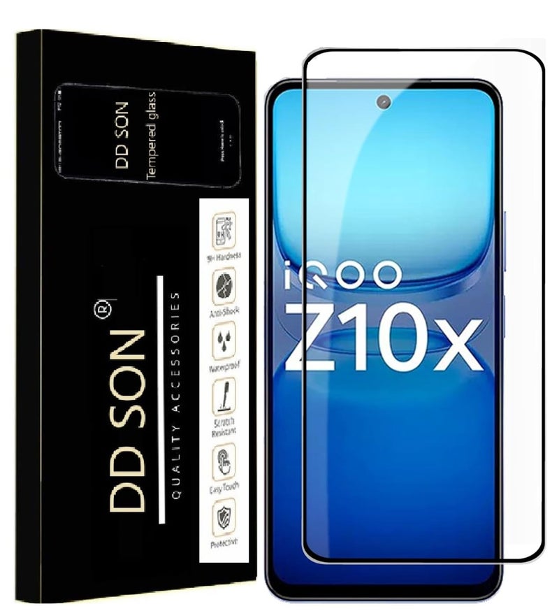 DD SON Tempered Glass Screen Protector Compatible for iQOO Z10X 5G / iQOO Z9X 5G/ Vivo Y39 /T3x with Edge to Edge Coverage and Easy Installation kit,Black - Image 1