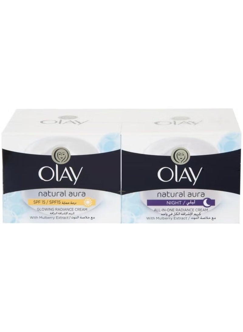 ناتشورال أورا كريم نهاري للإشراق المتألق SPF15 50 جم مع كريم ليلي الكل في واحد 50 جرام عبوة من 2