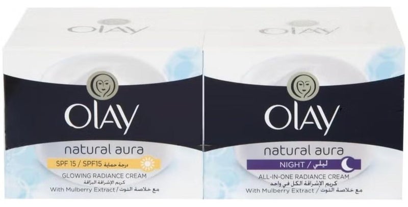 ناتشورال أورا كريم نهاري للإشراق المتألق SPF15 50 جم مع كريم ليلي الكل في واحد 50 جرام عبوة من 2