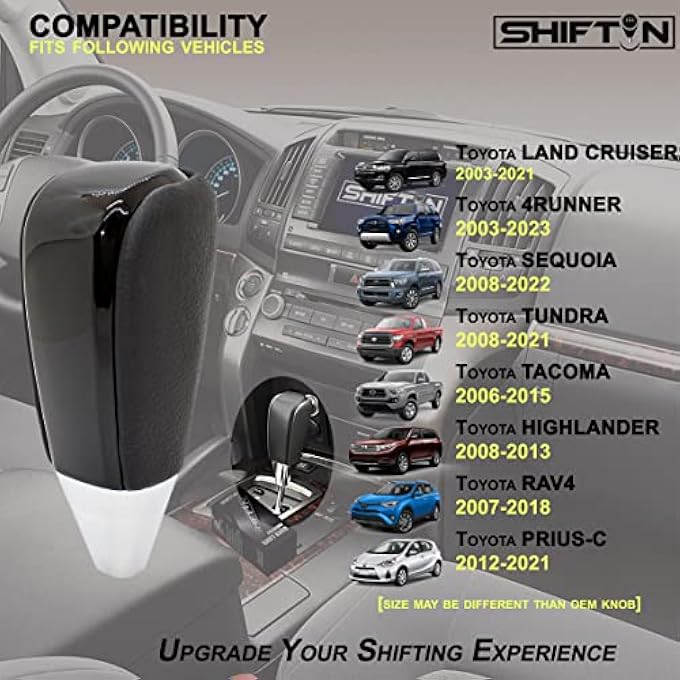 SHIFTIN Leather and Wood Gear Shift Knob for Toyota Land Cruiser 4Runner Sequoia Tundra and Lexus Punched Black LeatherPiano Black - Image 3