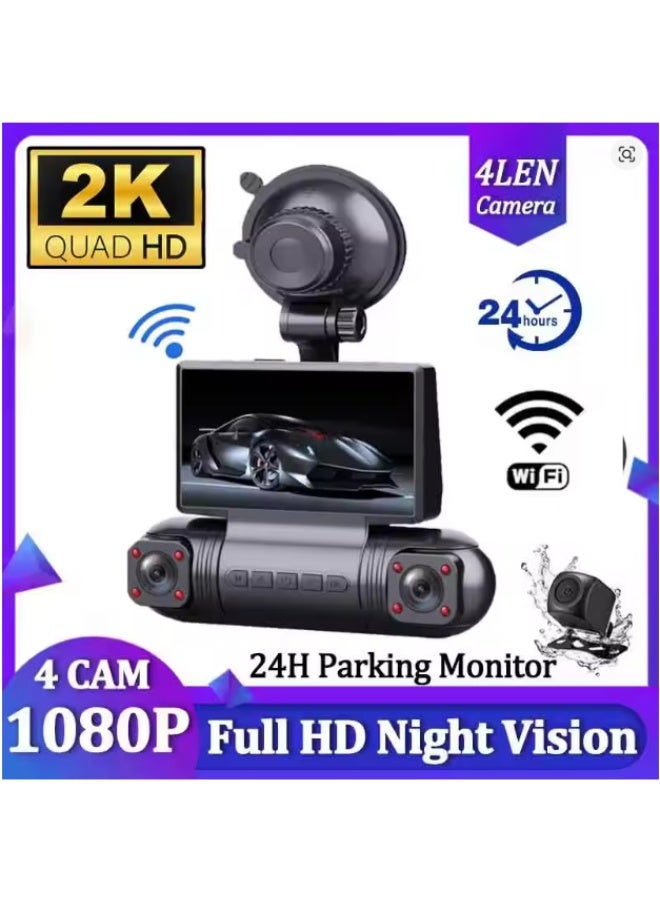 أف بي سي كاميرا سيارة DVR رباعية القنوات من FPC، مسجل فيديو 360 درجة، تطبيق واي فاي، كاميرا سيارة مراقبة 24 ساعة، كاميرا الرؤية الخلفية، مسجل سيارة - Image 1