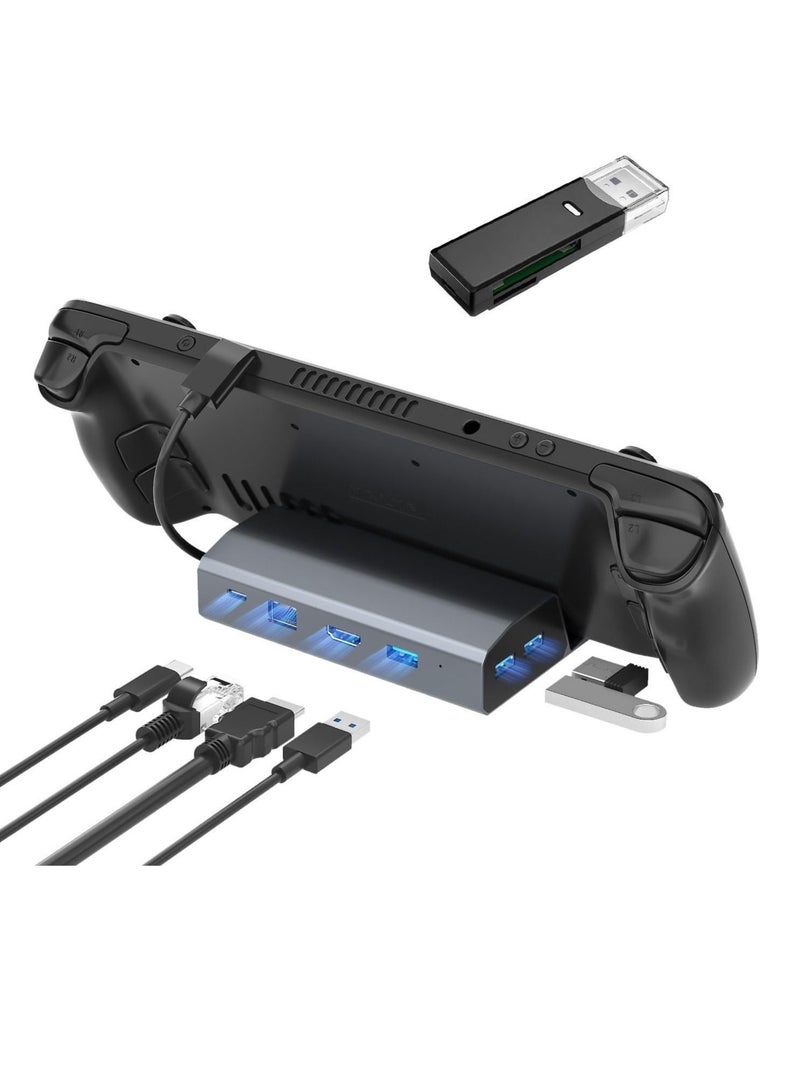 Captaintech 6-in-1 Aluminium Docking Station for Steam Deck - HDMI 2.0 4K@60Hz, 3-Port USB-A 3.0, 1000Mbps Gigabit Ethernet, 100W PD Quick Charge - Multiport Adapter for Valve Steam Deck - Image 1