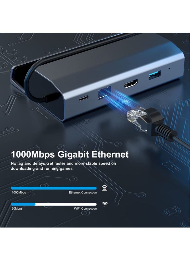 Captaintech 6-in-1 Aluminium Docking Station for Steam Deck - HDMI 2.0 4K@60Hz, 3-Port USB-A 3.0, 1000Mbps Gigabit Ethernet, 100W PD Quick Charge - Multiport Adapter for Valve Steam Deck - Image 3