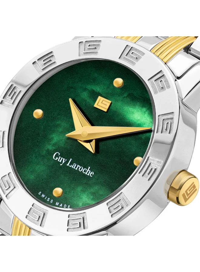 Guy Laroche Alex 22mm Women's Swiss Watch with Green Mother-of-pearl Dial & Stainless Steel Bracelet