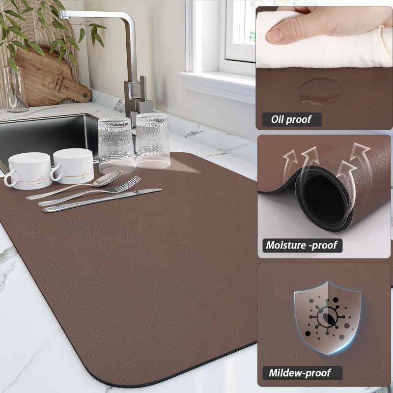 HotLive Dish Drying Mat for Kitchen Counter, Heat Resistant Drainer Mats with Non-slip Rubber Backed, Hide Stain Kitchen Super Absorbent Draining Mat, Easy to Clean Dish Rack Pad, Brown 18"x24" - Image 3