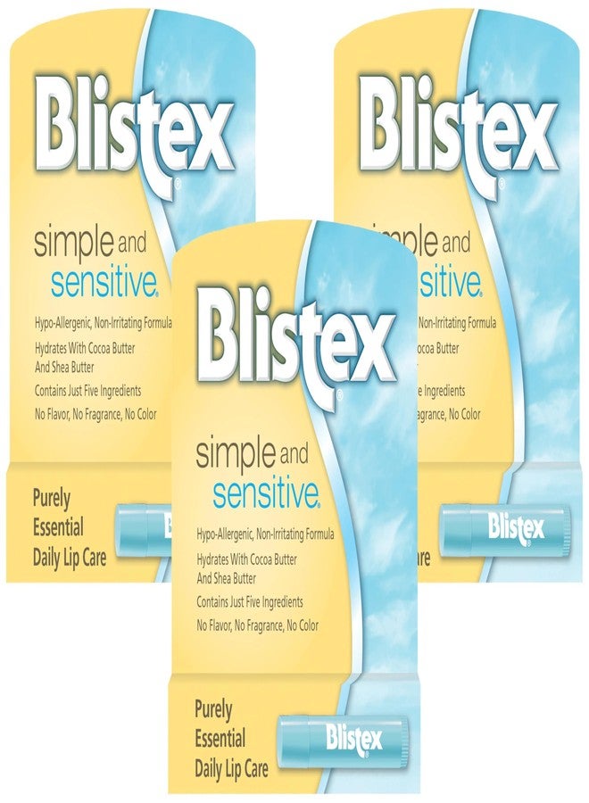 Blistex Simple & Sensitive Lip Balm, 0.15 Ounce Tube – Hypo-Allergenic Unflavored Lip Balm, Gentle Lip Moisturizer For Dry Lips, Contains Shea & Cocoa Butter (Pack of 3 - Image 1