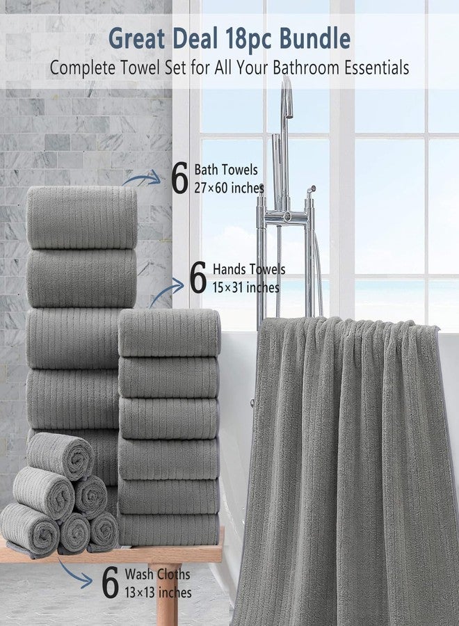JessyHome 18 Piece Bath Towels Set,Ultra Soft Family Bathroom Towel Set with Hanging Loops-6 Bath Towels,6 Hand Towels,6 Washcloths,Highly Absorbent Quick Dry Shower Towel for Bathroom,Hotel,Spa-Grey Towel Set - Image 2