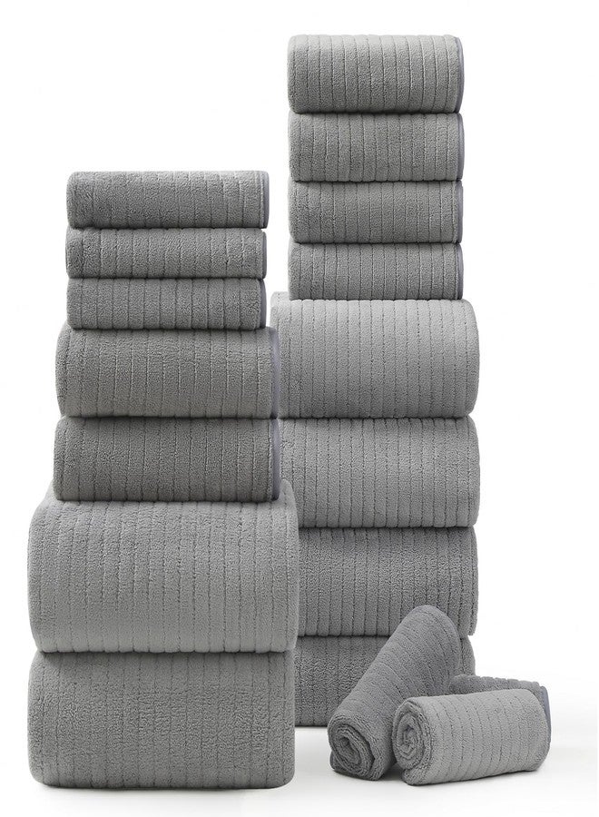 JessyHome 18 Piece Bath Towels Set,Ultra Soft Family Bathroom Towel Set with Hanging Loops-6 Bath Towels,6 Hand Towels,6 Washcloths,Highly Absorbent Quick Dry Shower Towel for Bathroom,Hotel,Spa-Grey Towel Set - Image 1