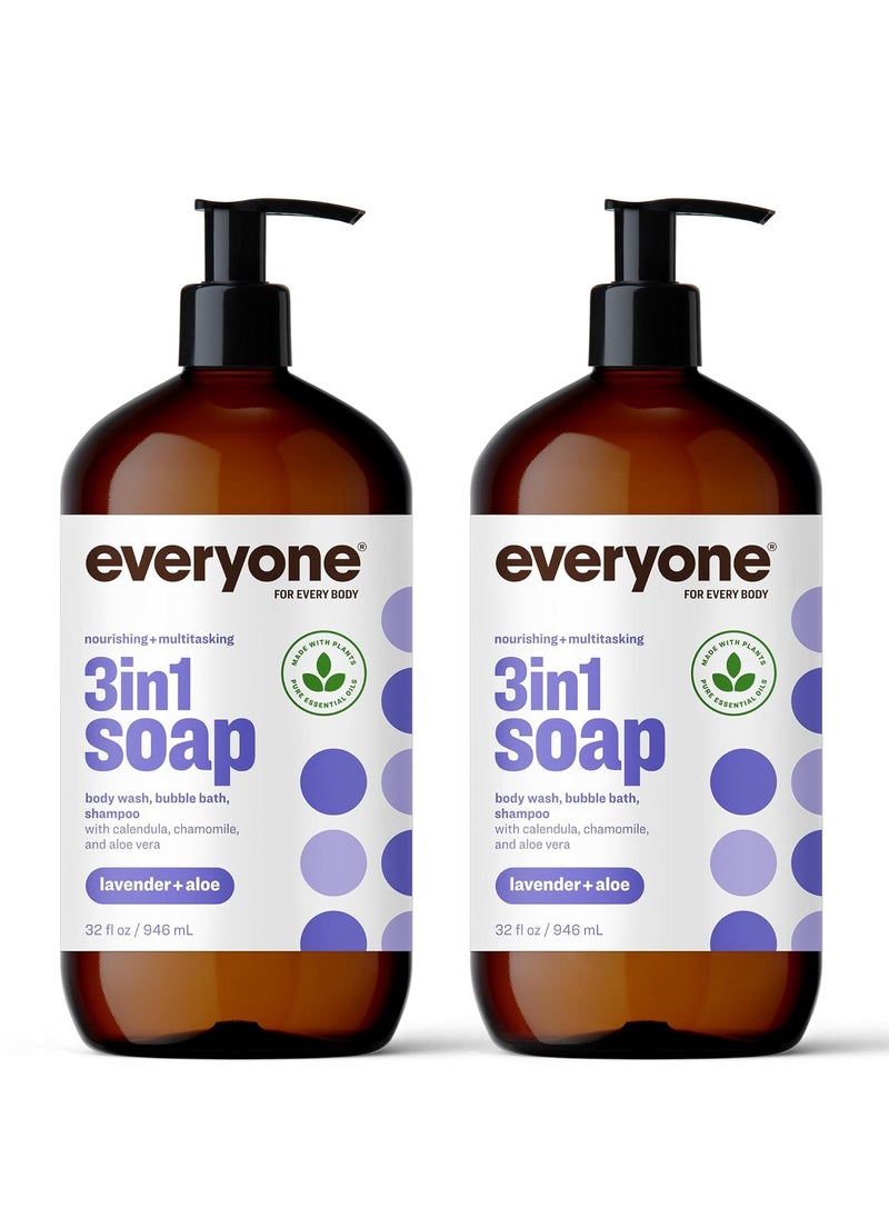 everyone for every body - Everyone 3-in-1 Soap, Body Wash, Bubble Bath, Shampoo, 32 Ounce (Pack of 2), Lavender and Aloe, Coconut Cleanser with Plant Extracts and Pure Essential Oils - Image 1