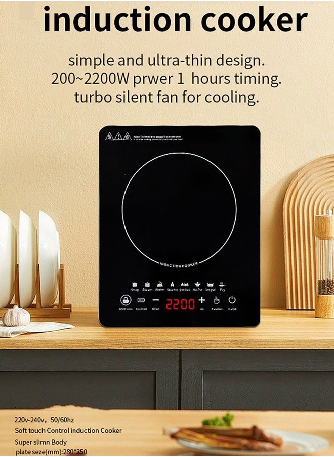 Arabest - Portable Induction Cookertop Induction Hob 1 Zone, Inset Electric Cooktop Flex Mode 2200W, Slider Touch Control 220-240V Single Electric Cooktops Countertop Stoveck - Image 1