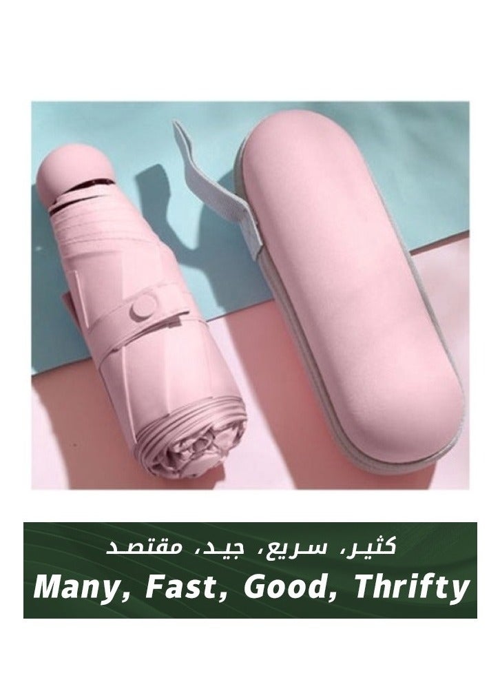 Sun and rain protection: Pink portable parasol for travel, UV resistant, folding compact capsule design. - Image 1