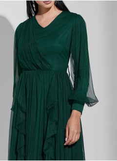 Namshi X Trendyol Tulle V-Neck Ruffle Detail Dress  - Image 3