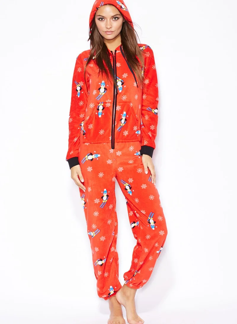 Loungeable Penguin Print Hooded Onesie