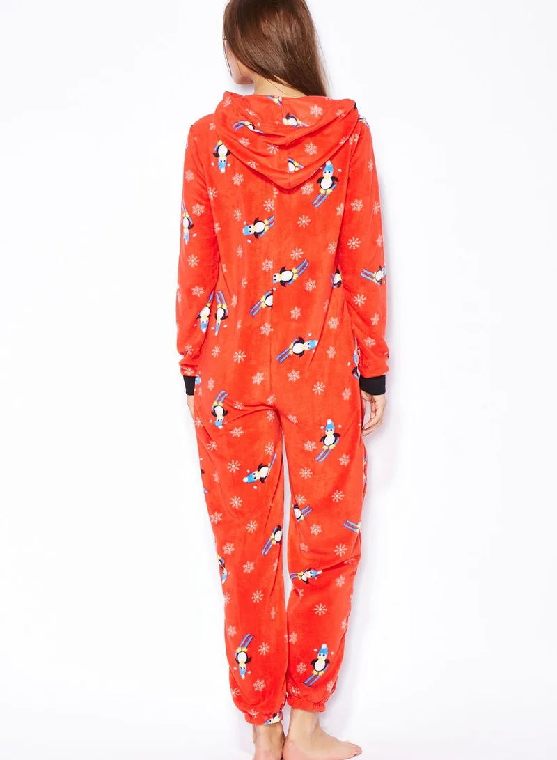 Loungeable Penguin Print Hooded Onesie