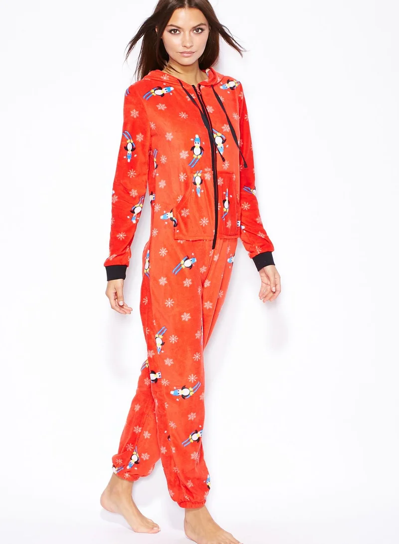 Loungeable Penguin Print Hooded Onesie