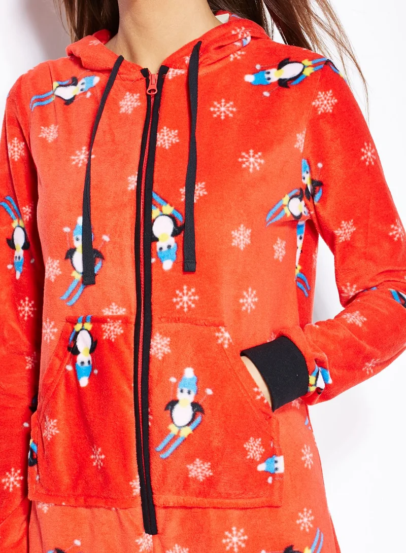 Loungeable Penguin Print Hooded Onesie