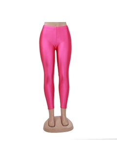 Spring Fluorescent Stretch Silk Capri Pants Womens Slim Fit Rose Red