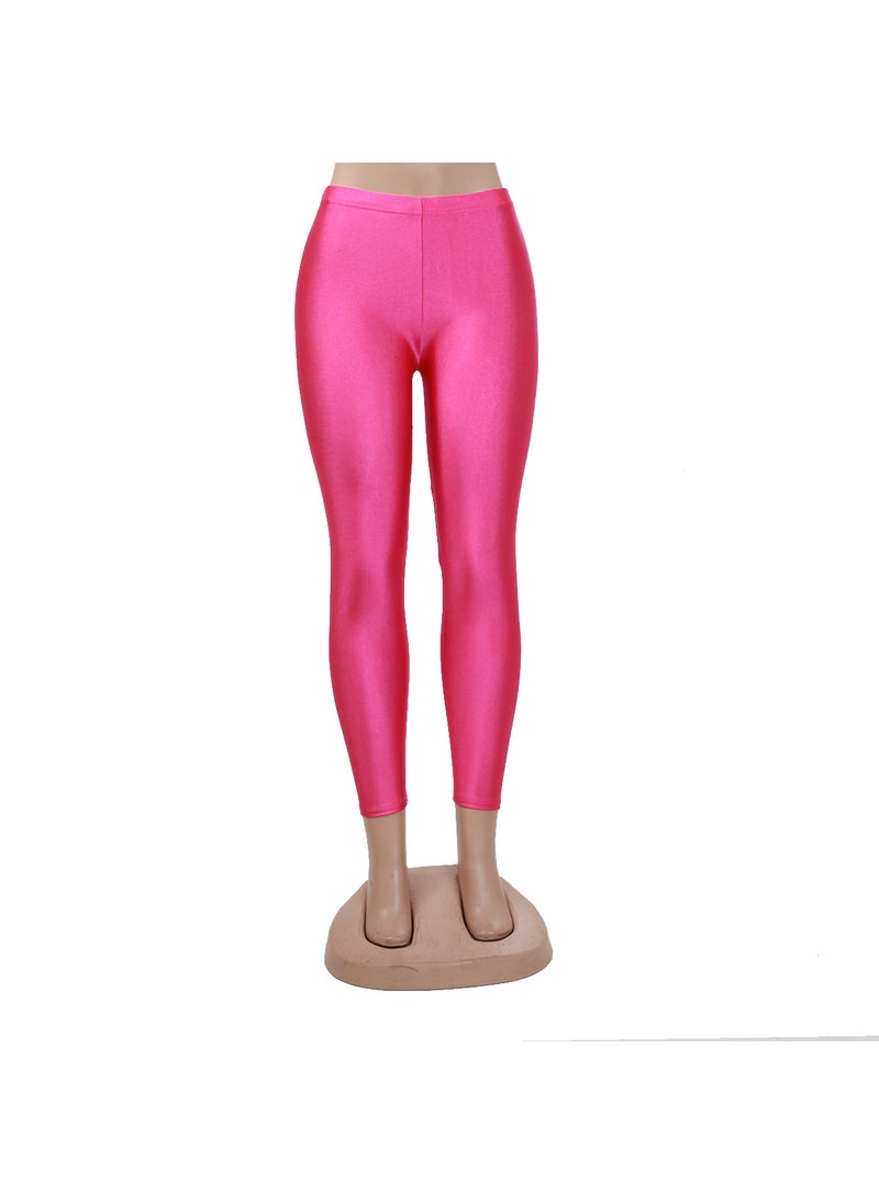 Generic - Spring Fluorescent Stretch Silk Capri Pants Womens Slim Fit Rose Red - Image 1
