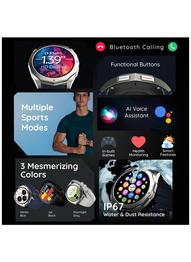 Pebble - Rio 1.39" HD Display, Bluetooth Calling, Health Suite, Multiple Watch Faces, Full Touch Screen, Multi Sports Modes, Alarm & Notification, DIY Watch Faces, Metal Body, In-Built Games, World Clock - Image 1