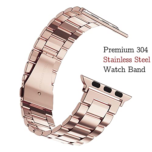 MRYUESG Designed for Apple Watch Band and Case, Stainless Steel Metal Chain with TPU Cover, Smart-Watch Link Bracelet Strap, Wrist-Band for i-Watch Series 9 8 7 6 5 4 3 2 1 SE, 45mm 44mm 42mm, Rose-Gold - Image 4