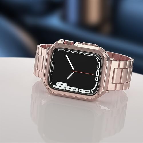 MRYUESG Designed for Apple Watch Band and Case, Stainless Steel Metal Chain with TPU Cover, Smart-Watch Link Bracelet Strap, Wrist-Band for i-Watch Series 9 8 7 6 5 4 3 2 1 SE, 45mm 44mm 42mm, Rose-Gold - Image 3