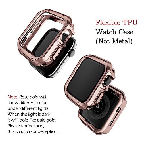 MRYUESG Designed for Apple Watch Band and Case, Stainless Steel Metal Chain with TPU Cover, Smart-Watch Link Bracelet Strap, Wrist-Band for i-Watch Series 9 8 7 6 5 4 3 2 1 SE, 45mm 44mm 42mm, Rose-Gold - Image 5