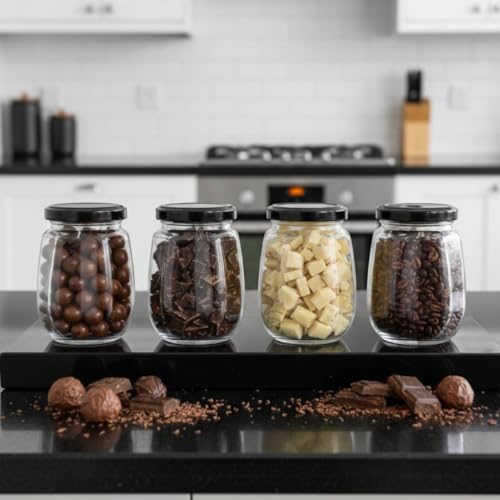 CROCO JAR Crown Shape Glass Jars with Black Lids | Premium Airtight Storage Containers for Kitchen, Spices, Pickles, Dry Fruits, Snacks & Pantry Organization | Transparent Glass Jars 250ml | Set of 8 - Image 2
