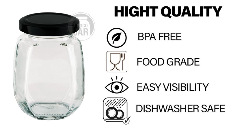CROCO JAR Crown Shape Glass Jars with Black Lids | Premium Airtight Storage Containers for Kitchen, Spices, Pickles, Dry Fruits, Snacks & Pantry Organization | Transparent Glass Jars 250ml | Set of 8 - Image 5