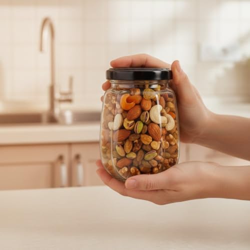 CROCO JAR Crown Shape Glass Jars with Black Lids | Premium Airtight Storage Containers for Kitchen, Spices, Pickles, Dry Fruits, Snacks & Pantry Organization | Transparent Glass Jars 250ml | Set of 8 - Image 4