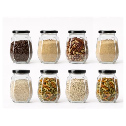 CROCO JAR Crown Shape Glass Jars with Black Lids | Premium Airtight Storage Containers for Kitchen, Spices, Pickles, Dry Fruits, Snacks & Pantry Organization | Transparent Glass Jars 250ml | Set of 8 - Image 1