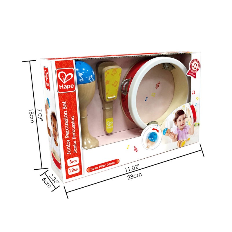 Hape Junior Percussion Set 3 Piece Wooden Percussion Instrument Set for Toddlers E0615 - Image 5