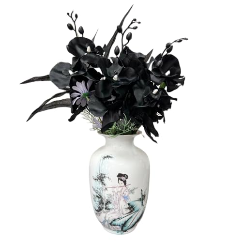 Corkwaw 3Pcs Artificial Fake Flowers Butterfly Orchid Silk Plant Real Touch phalaenopsis is Used in Offices Dining Table Centers Weddings Home Decoration Black - Image 3