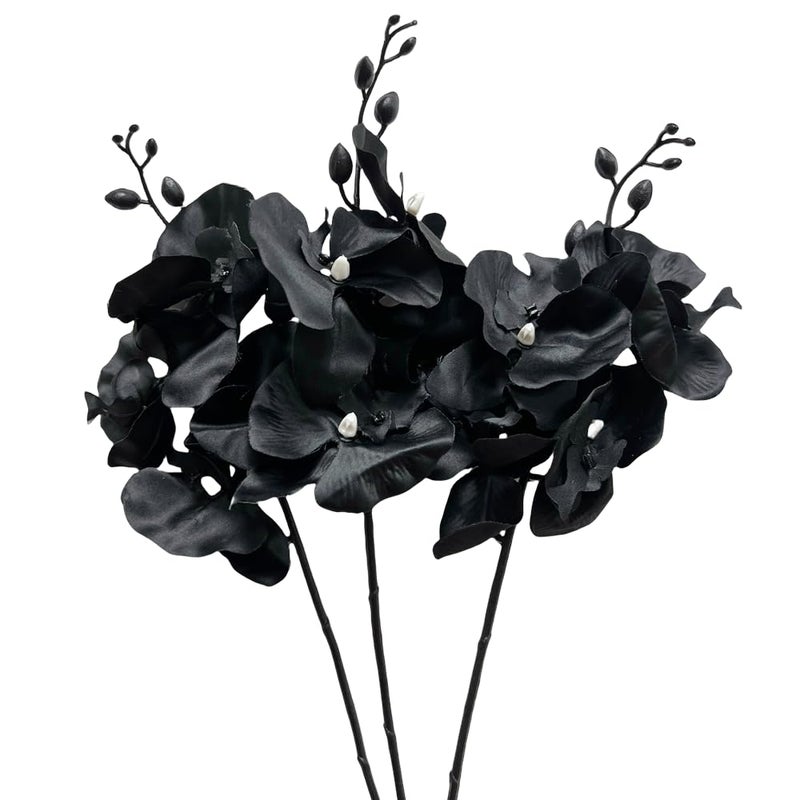 Corkwaw 3Pcs Artificial Fake Flowers Butterfly Orchid Silk Plant Real Touch phalaenopsis is Used in Offices Dining Table Centers Weddings Home Decoration Black - Image 2
