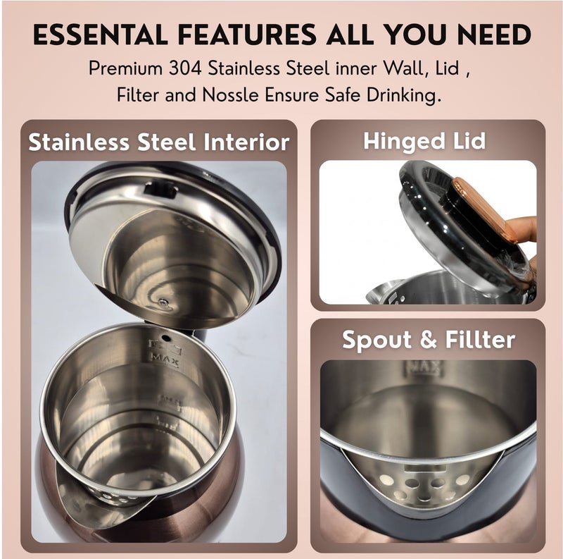 جليز غلاية كهربائية من الستانلس ستيل بسعة 2.0 لتر بقوة 1500 واط للغليان السريع | جسم مزدوج الجدار، إيقاف تلقائي، قاعدة دوارة 360°، غلاية للشاي والقهوة بدون سلك مع قابس 3 دبابيس بريطاني للاستخدام المنزلي والمكتبي - Image 4